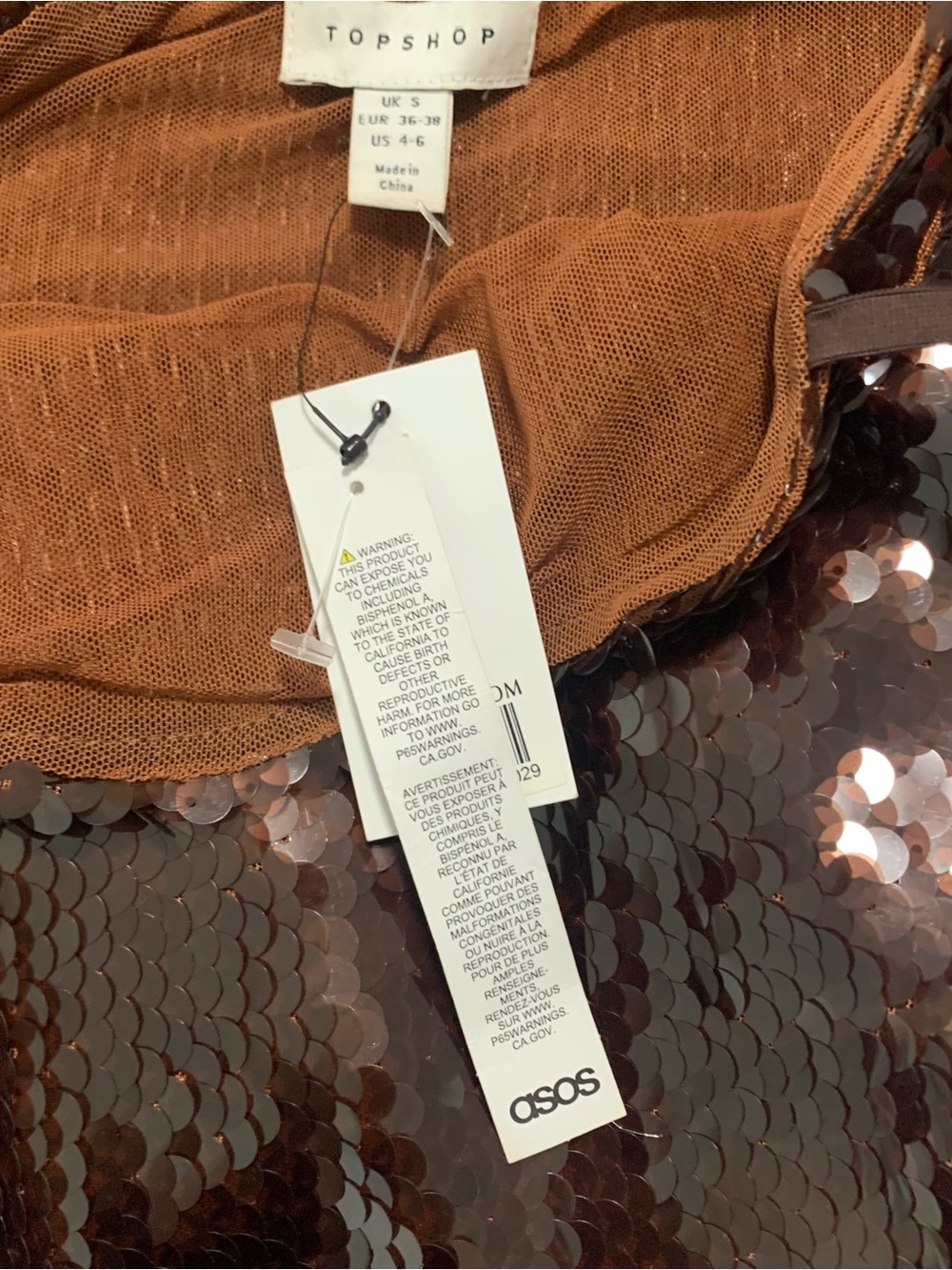 NWT Topshop Brown Sequin Cami Top Size Small - Picture 6 of 7